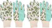 2x paar tuinhandschoenen/werkhandschoenen met groene bloemetjes - Tuinartikelen - Werkhandschoenen - Klusartikelen