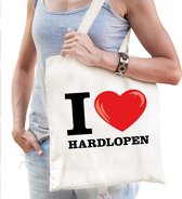 Katoenen tasje I love hardlopen wit voor dames en heren - Cadeautasjes - Verjaardag / bedankt tassen / shoppers