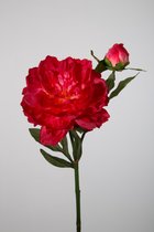 Kunstbloem - set van 2 - Pioenroos - decoratieve tak -  58 cm - rood