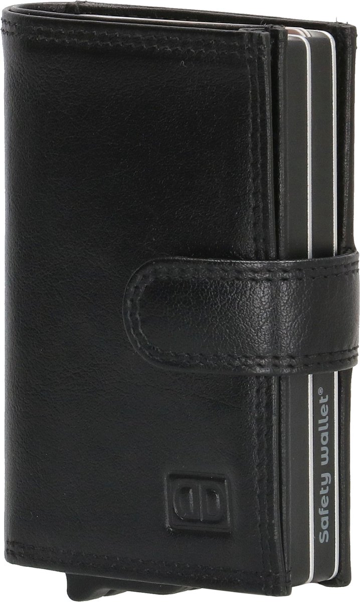 Double-D FH-serie Safety Wallet Unisex - Pasjeshouder voor Dames en Heren - 18 pasjes - Portemonnee van 100% Leder - Zwart