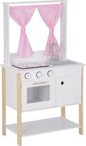 FURNIBELLA - Kinderkeuken speelkeuken van hout met geluid en licht wit + roze