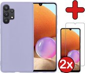 Samsung A32 4G Hoesje Lila Siliconen Case Met 2x Screenprotector - Samsung Galaxy A32 4G Hoes Silicone Cover Met 2x Screenprotector - Lila