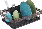 Égouttoir à vaisselle Relaxdays avec panier à couverts - égouttoir à vaisselle - égouttoir à lave-vaisselle - avec égouttoir - métal - marron
