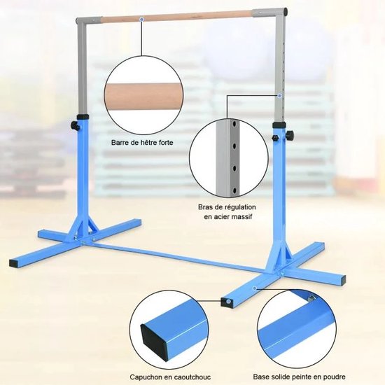 Barre de Gymnastique en Acier Hauteur Réglable de 91 à 150CM