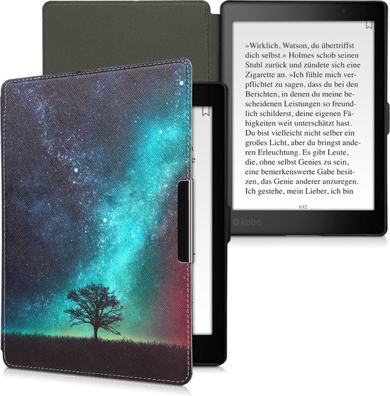 kwmobile e-reader hoesje geschikt voor Kobo Aura ONE hoes - E reader flip case met magnetische sluiting - Ereader cover - Sterrenstelsel en Boom design in blauw / grijs / zwart van Merkloos — afbeelding 5