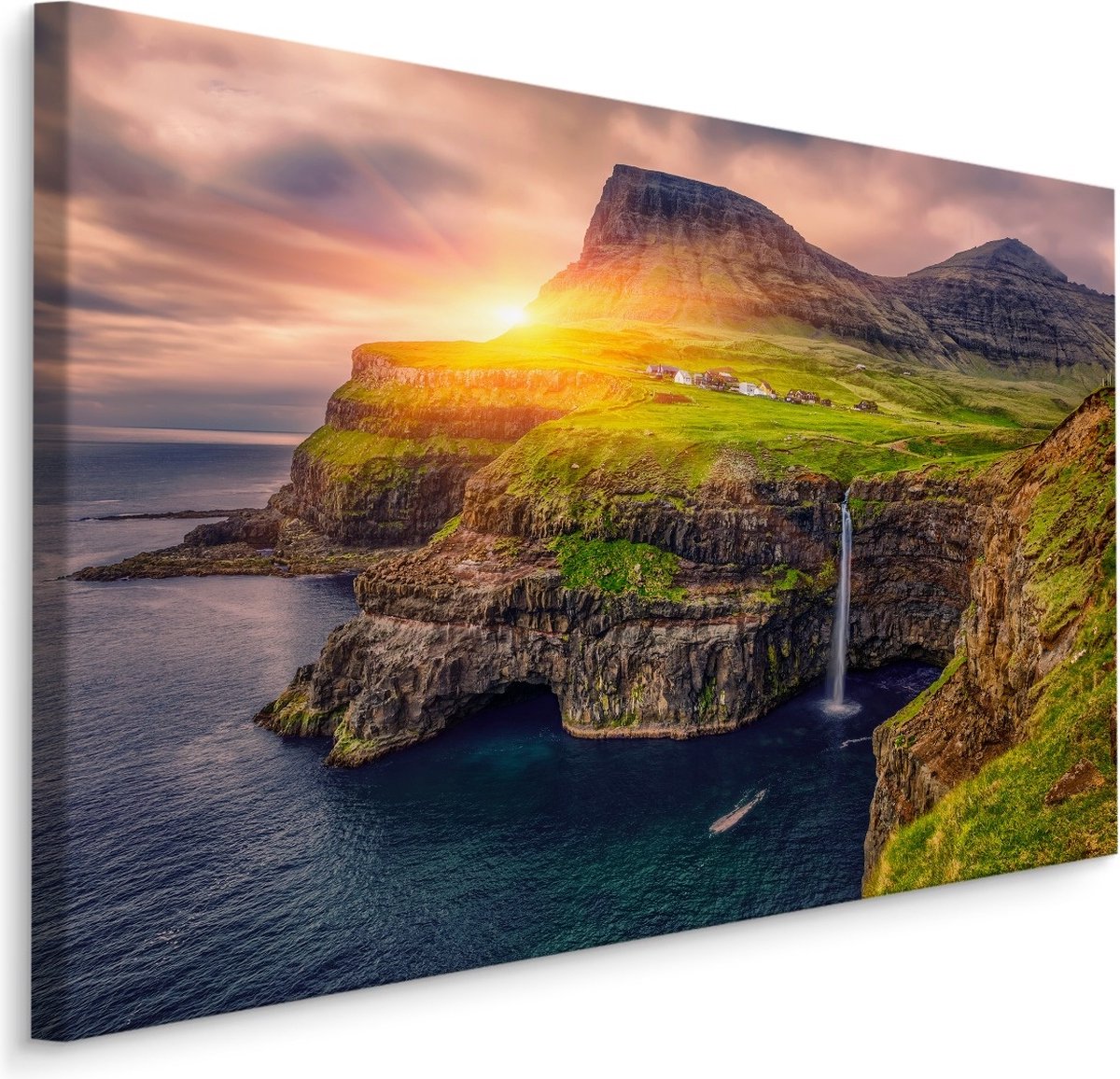 karo-art Schilderij - Zonsondergang aan de kust, premium print Multikleur