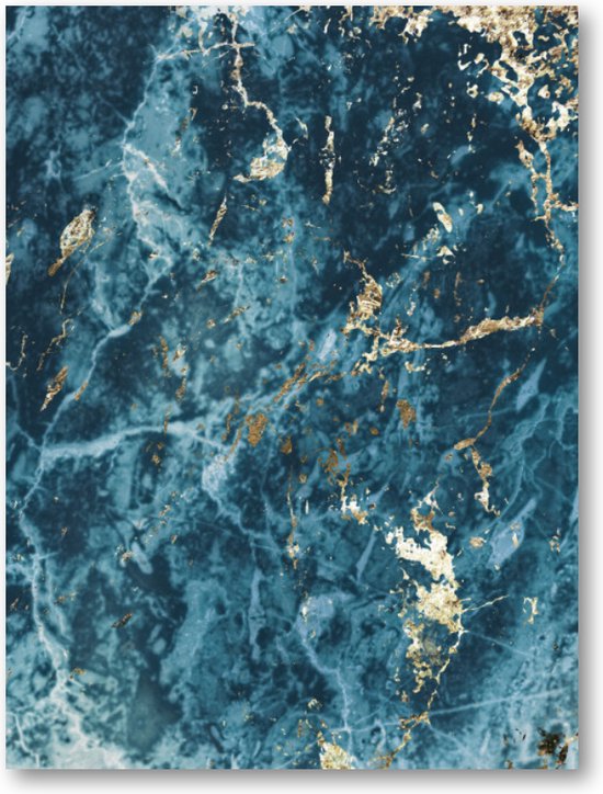 Blauw en Goud - Marmer patroon - 30x40 Canvas Staand - Minimalist