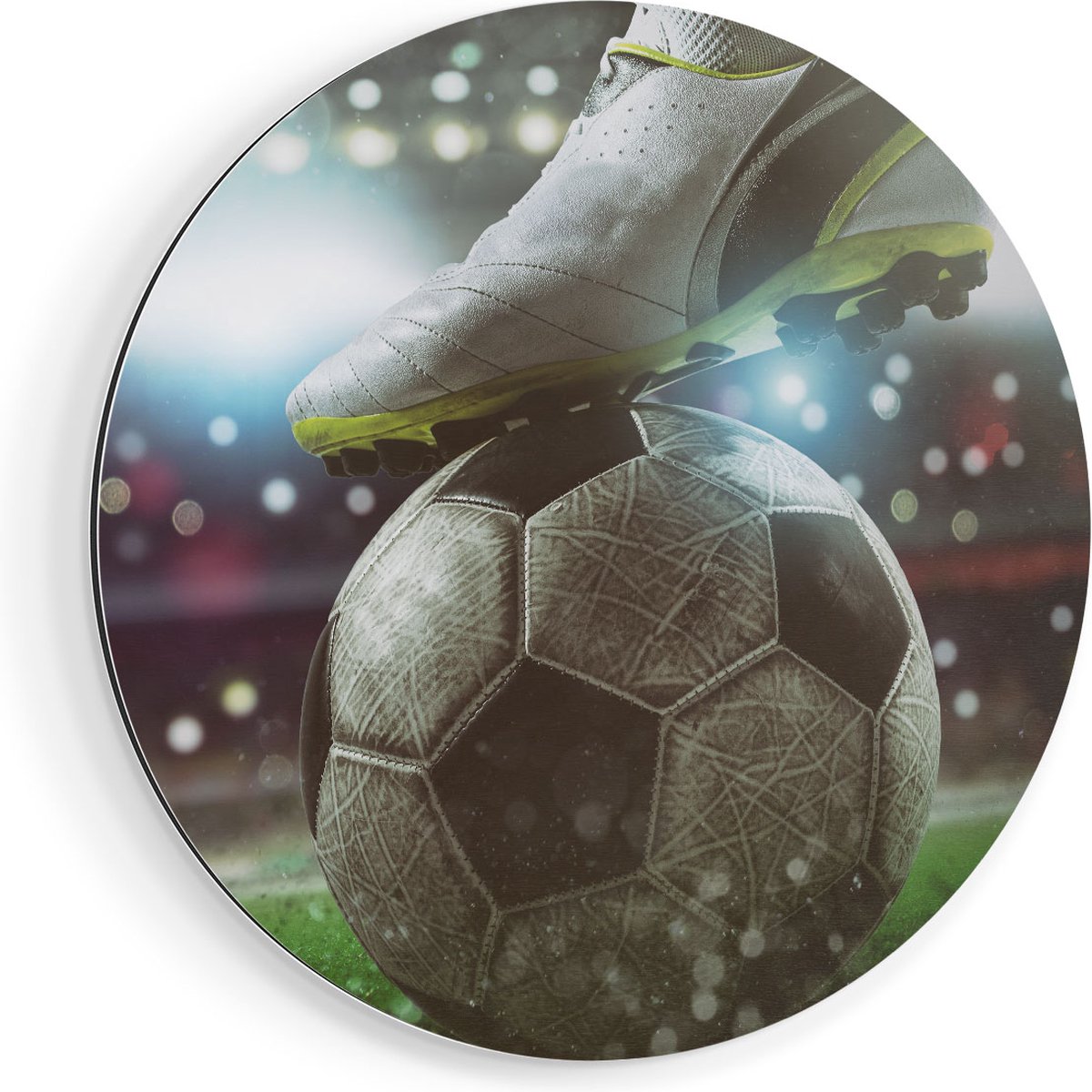 Artaza Dibond Muurcirkel Voetbal Aftrap Met De Bal In Het Stadion - Ø 60 cm - Wandcirkel - Rond Schilderij - Voor Binnen en Buiten