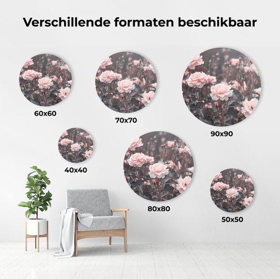 Cercle Mural Artaza Dibond - Fleurs Roses Roses - Ø 90 cm - Groot - Cercle Mural - Tableau Rond - Pour Intérieur et Extérieur