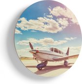 Artaza Houten Muurcirkel - Gelande Vliegtuig Op De Luchthaven - Ø 90 cm - Groot - Multiplex Wandcirkel - Rond Schilderij