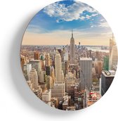 Artaza Houten Muurcirkel - New York Manhattan Tijdens Zonsondergang - Ø 85 cm - Groot - Multiplex Wandcirkel - Rond Schilderij
