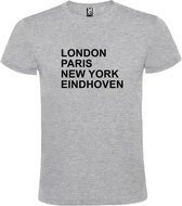 Grijs t-shirt met " London, Paris , New York, Eindhoven " print Zwart size XL