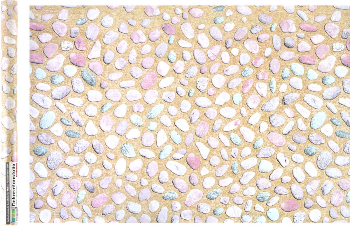 Raved Raamfolie/Plakfolie - Decoratiefolie - Kiezelstenen Print Roze/Grijs - 2 m x 45 cm