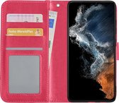 Hoes Geschikt voor Samsung S22 Hoesje Book Case Hoes Flip Cover Wallet Bookcase - Donkerroze