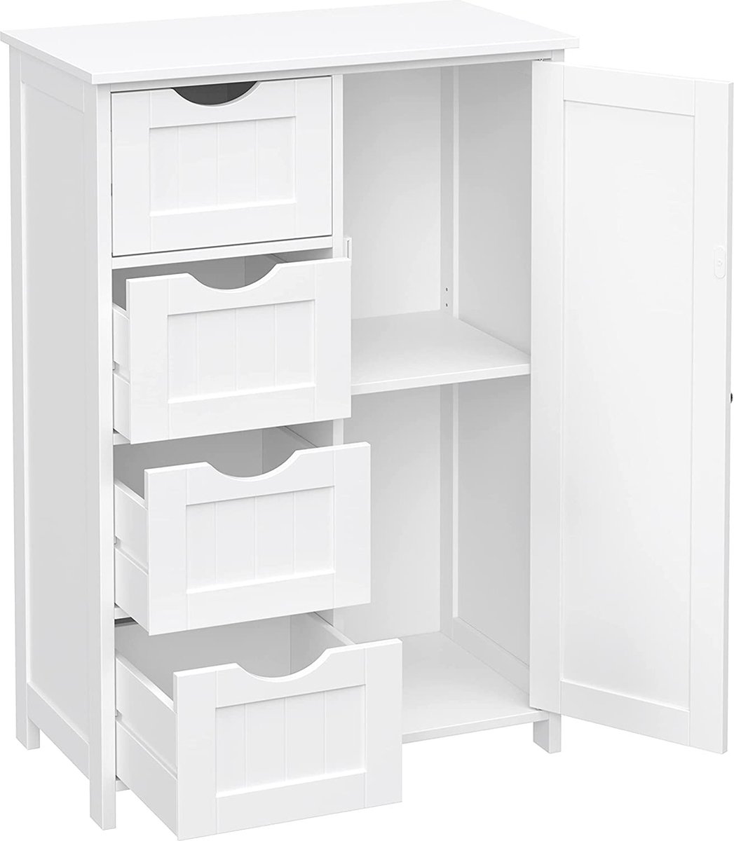 VASAGLE Dressoir Badkamerkast, Woonkamerkast van Hout Zijkast met 4 Lades LHC41W | Opbergkasten