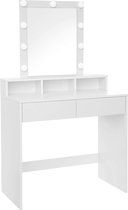 Furnibella - coiffeuse table de maquillage avec miroir et ampoules, table cosmétique avec 2 tiroirs et 3 compartiments ouverts, 80 x 40 x 145 cm blanc RDT114W01