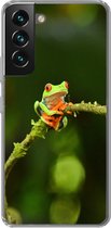 Geschikt voor Samsung Galaxy S22 hoesje - Kikker - Takken - Groen - Siliconen Telefoonhoesje
