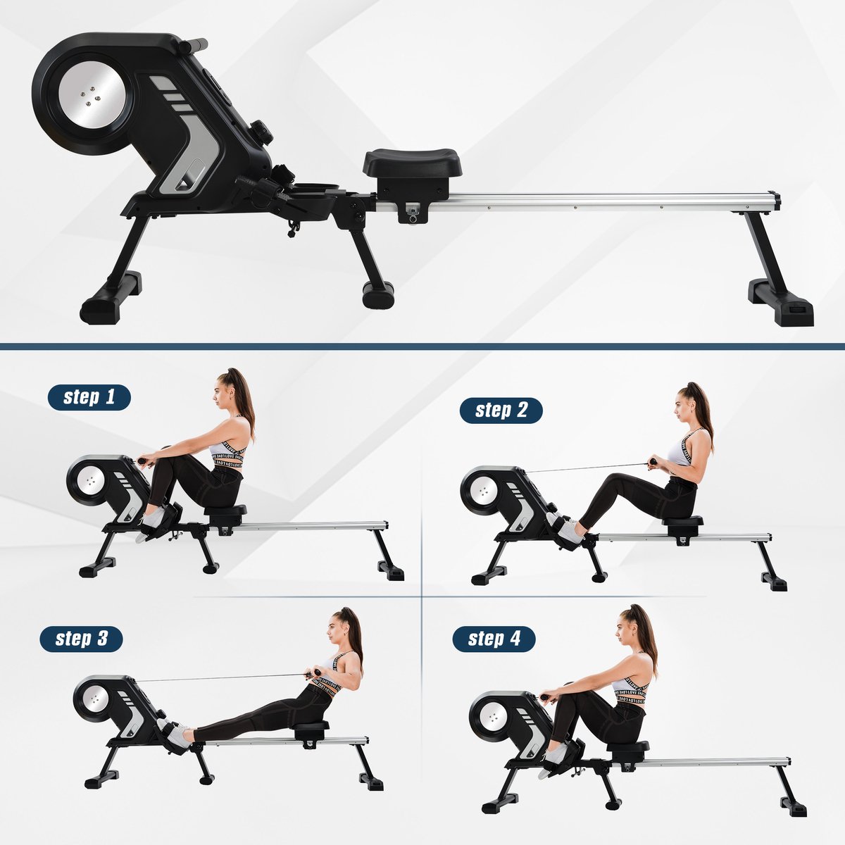 YJZQ Rameur magnétique - Rameur domestique pliable avec écran LCD