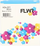 FLWR - Printetiket / TZe-221 / Zwart op Wit - geschikt voor Brother