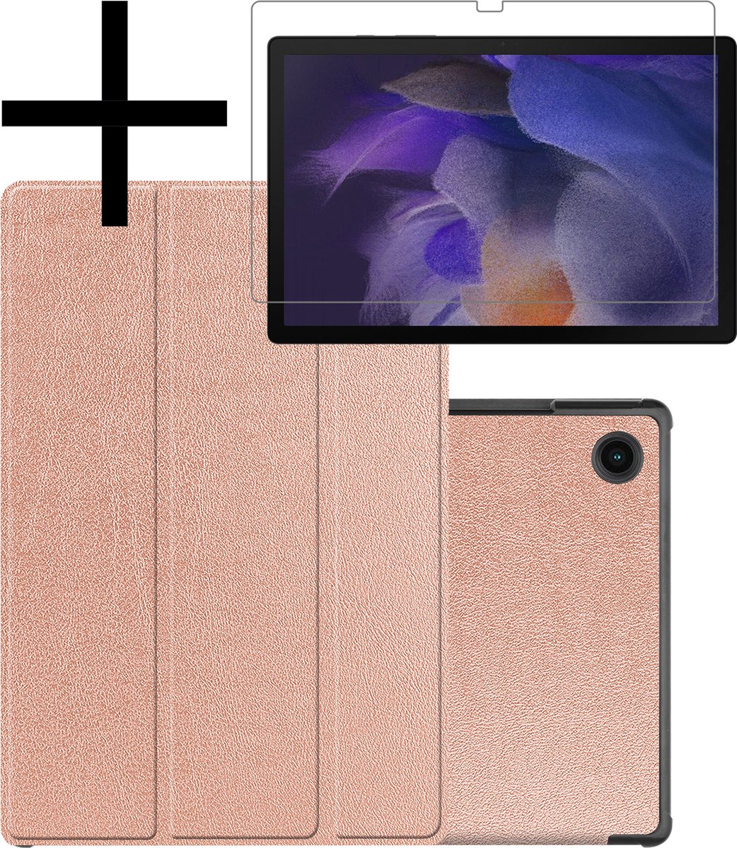 Hoesje Geschikt voor Samsung Galaxy Tab A8 Hoesje Case Hard Cover Hoes Book Case Met Screenprotector - Rosé goud