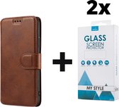 Kunstleer Bookcase Hoesje Met Pasjeshouder iPhone XR Bruin - 2x Gratis Screen Protector - Telefoonhoesje - Smartphonehoesje