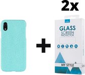 Backcover Slangenprint Fashion Hoesje iPhone XR Mintgroen - 2x Gratis Screen Protector - Telefoonhoesje - Smartphonehoesje