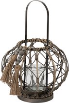 Lantern+tassels round rattan dark grey