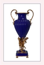 Bronzen Urn Van Blauw Gegoten Porselein 39x28x78 cm