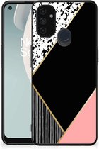 TPU Silicone Hoesje OnePlus Nord N100 Telefoonhoesje met Zwarte rand Black Pink Shapes