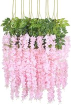 Kunstbloem roze regen stengel - Kersenbloesems - 12 stuks Hangende roze kunstbloemen - Wisteria - 110 cm - roze nepbloemen