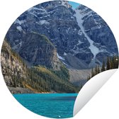 Tuincirkel Bergen achter Moraine Lake in Canada - 120x120 cm - Ronde Tuinposter - Buiten XXL / Groot formaat!