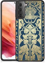 Hoesje Customize Geschikt voor Samsung Galaxy S21 Back Cover Siliconen Hoesje met Zwarte rand Beige Flowers