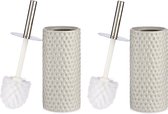 Set van 2x stuks toiletborstel kiezelgrijs met stippen bamboe 31 cm - Wc-borstels