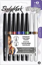 BIC BodyMark Tijdelijke Tattoo Pennen met sjablonen - Set van 6 medium tattoo stiften en 2 fijne stiften - Halloween - Cosplay