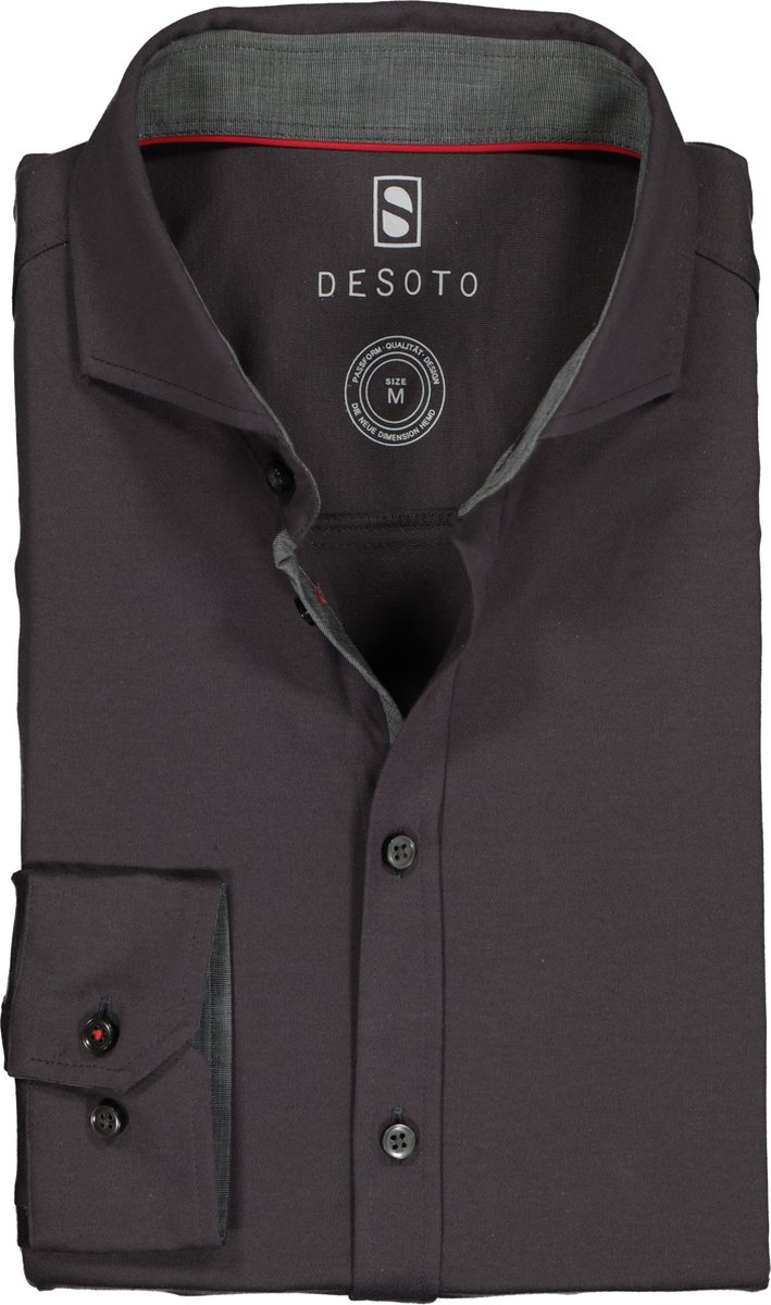 DESOTO slim fit overhemd - stretch tricot - antraciet - Strijkvrij - Boordmaat: 37/38