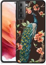 Siliconen Back Cover Geschikt voor Geschikt voor Samsung Galaxy S21 Telefoon Hoesje met Zwarte rand Pauw met Bloemen