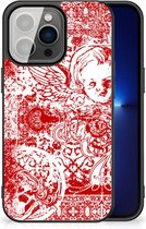 Back Case TPU Siliconen Hoesje iPhone 13 Pro GSM Hoesje met Zwarte rand Angel Skull Red