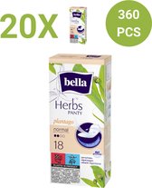 Bella Herbs Inlegkruisje Plantago Normaal (18 stuks in 1 pak), pak van 20, Kruid Plantago, Ademend, Geen Parfum, Hoogwaardige kwaliteit, Voordeelverpakking - 360 stucks