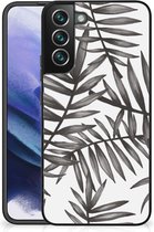 Smartphone Hoesje Geschikt voor Samsung Galaxy S22 Pro Back Case TPU Siliconen Hoesje met Zwarte rand Leaves Grey