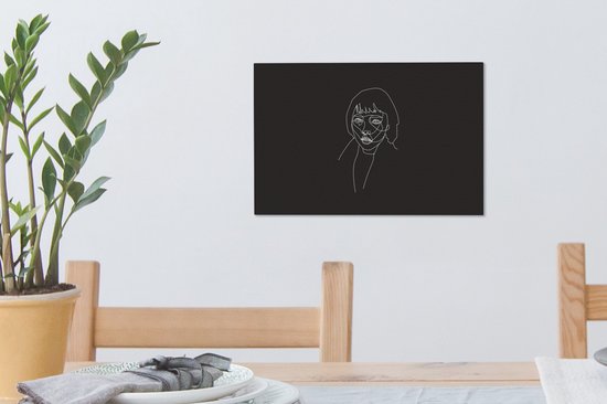 Canvas schilderij 30x20 cm - Wanddecoratie Line art - Gezicht - Vrouw - Muurdecoratie woonkamer - Slaapkamer decoratie - Kamer accessoires - Schilderijen op canvas