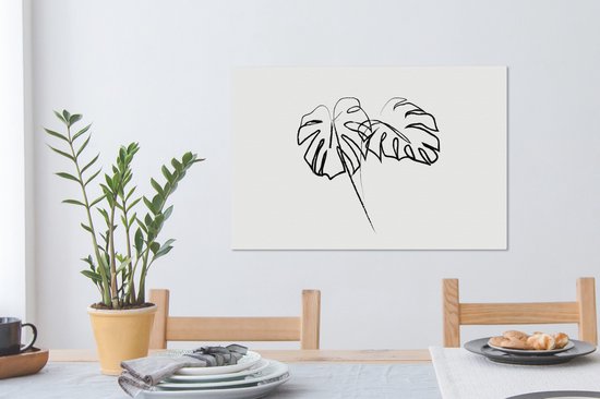 Illustration d'art au trait botanique deux grandes feuilles toile 2cm 60x40 cm - Tirage photo sur toile (Décoration murale salon / chambre) / Peintures Fleurs sur toile