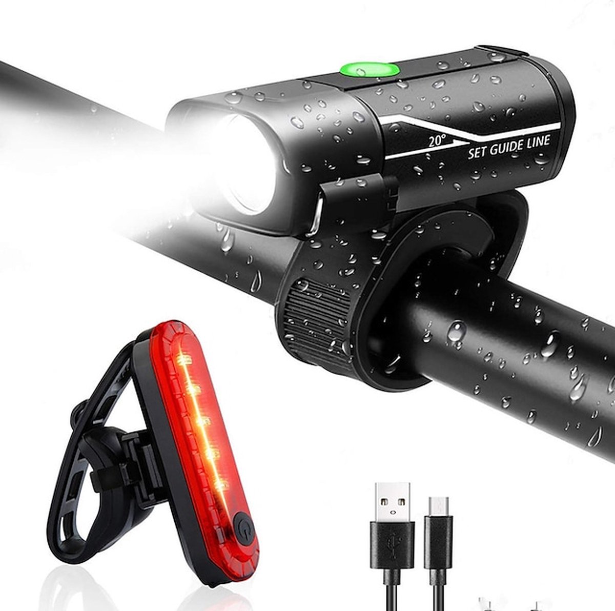 Lovnix - Oplaadbare Fietslamp LED Verlichting set - USB Oplaadbaar - Fietslicht met LED Lamp - Voor- en- Achter Licht - Regenbestendig - Geschikt voor Mountainbike Fietsen Wandelen Speleologie