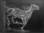 Fine Asianliving Olieverf Schilderij 100% Handgegraveerd 3D met Reliëf Effect en Zwarte Omlijsting 120x90cm Paard