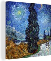 Canvas Schilderij Weg met cypres en ster - Schilderij van Vincent van Gogh - 20x20 cm - Wanddecoratie