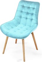 Miadomodo - Eetkamerstoelen - Velvet stoel - Beech Wood Legs - Backlest - gestoffeerde stoel - keukenstoel - Woonkamerstoel - Licht turquoise - 6 pc's
