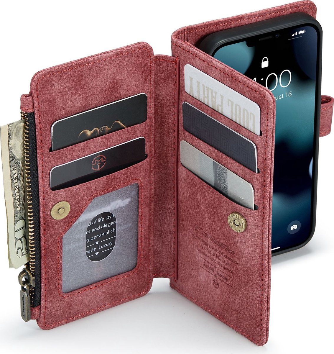 CaseMe voor iPhone SE & 5s & 5 multifunctionele lederen Billfold met afneembare magnetische PC beschermende hoes & 13 Card Slots & 1 foto Frames & 1 rits portemonnee & 2 magnetische slotjes & Holder(Brown)
