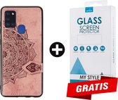 Backcover Fashion Mini Wallet Hoesje Samsung Galaxy A21s Roségoud - Gratis Screen Protector - Telefoonhoesje - Smartphonehoesje