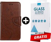 Bookcase Hoesje Vlinders Met Pasjeshouder iPhone 12 Bruin - Gratis Screen Protector - Telefoonhoesje - Smartphonehoesje