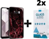 Backcover Marmerlook Hoesje Samsung Galaxy S8 Rood - 2x Gratis Screen Protector - Telefoonhoesje - Smartphonehoesje