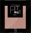 Maybelline Fit Me Blush 15 Nude, een perzikroze blush met fijne glitters.